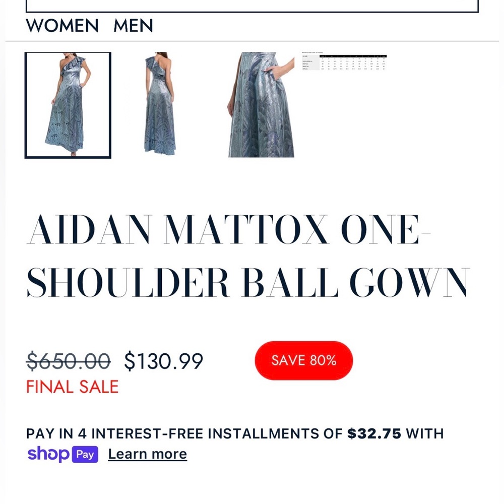 NWT Aidan Mattox One Shoulder Metallic Ball Gown Size 2 - Picture 6 of 8